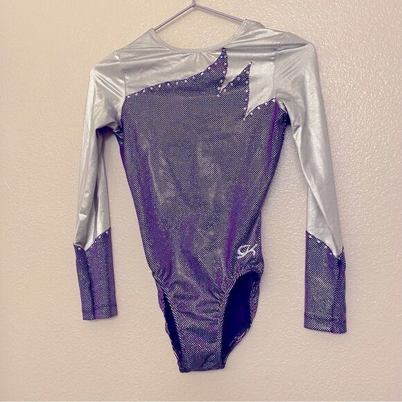 GK elite custom gymnastics competition leotard long sleeve purple rhinestone SA - Picture 2 of 11